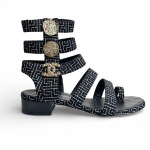 CHANEL Tweed Gladiator Interlocking CC Sandals